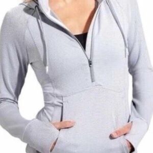 Athleta Light Gray Striped 1/4 Zip Hoodie